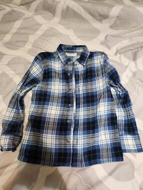 Old Navy Navy, Blue and White Plaid Button-Down Kids Shirt